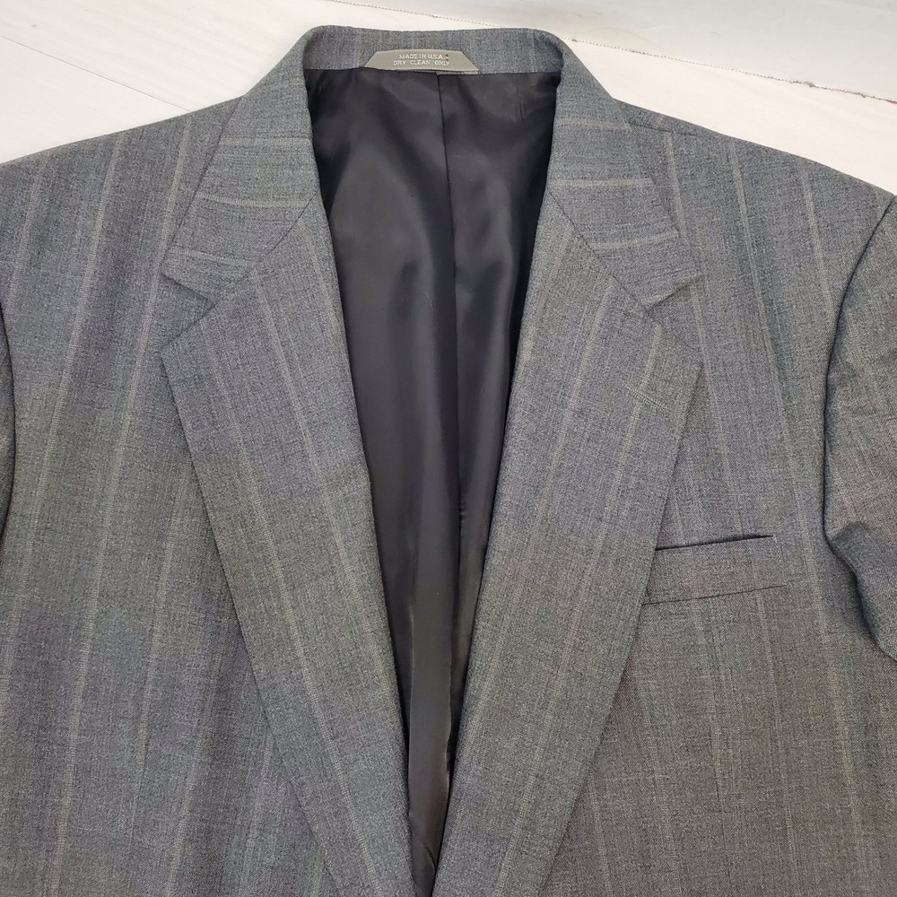 Haggar Imperial Mens 46L Grey Pinstripe Blazer Gentlemans Fit Made in USA Dapper